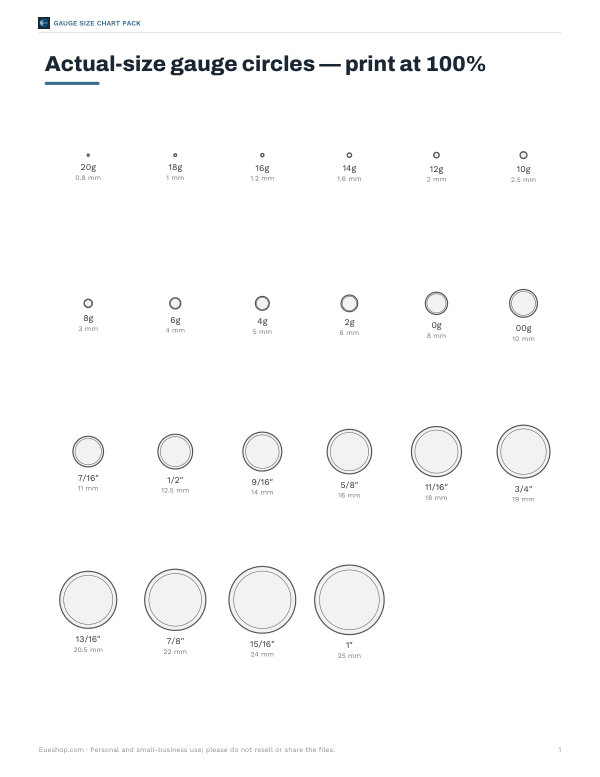 Preview of Printable Gauge Size Chart
